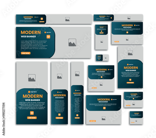 Modern Web Banner Set with Creative Abstract Shapes for Business Marketing and Corporate Identity Branding - Vector Illustration Template in Multiple Standard Sizes
