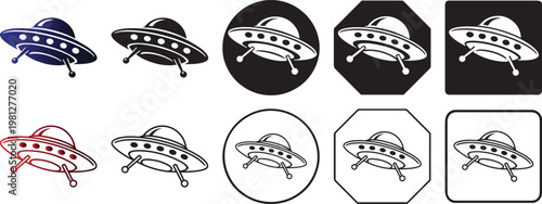 Flying Saucer Logo Colorful Silhouette.