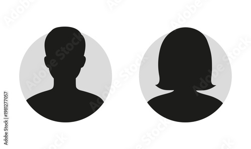 Simple silhouette portraits of a man and a woman, displayed as profile icons. Ideal for representing users, accounts, or general profile imagery in digital and business concepts.