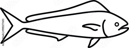 Simple black and white line drawing of a fish