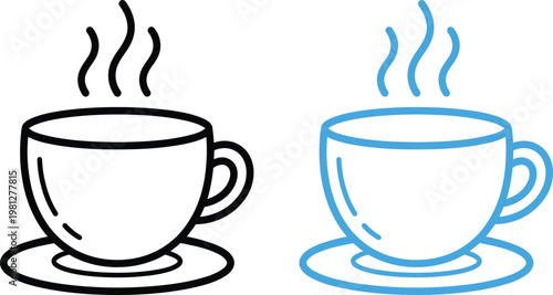 Simple line drawing of two cups of hot beverage likely coffee or tea on saucers