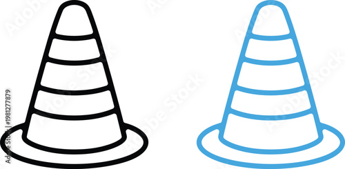 Two traffic cones a step by step drawing guide in black and blue outlines