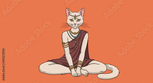 Cartoon cat in yoga position sitting.