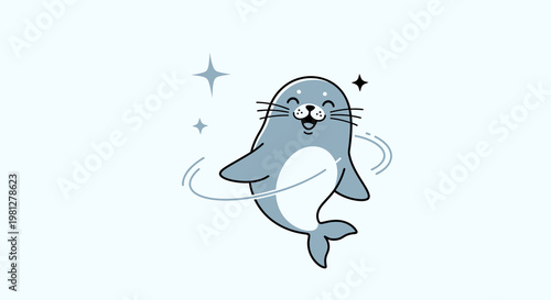 Cartoon Seal with Smiling Face.