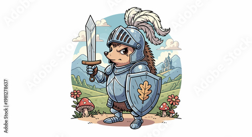 Cartoon knight in armor standing.