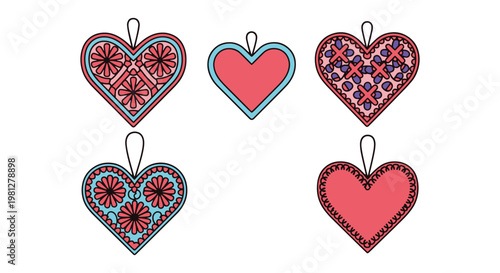 Crochet Heart Line art vector modern abstract colorful shapes