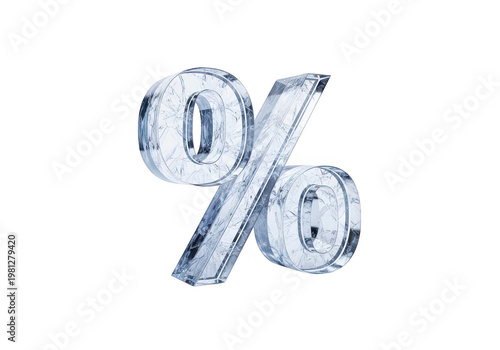 A realistic glossy 3d rendered percent sign made of clear glass on transparent background