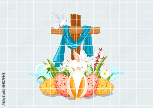 Happy Christian Easter Cross Design |He is risen  Source File