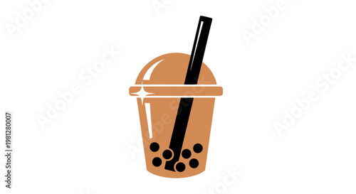 Minimalist graphic illustration of a refreshing bubble tea drink with a straw in a white backdrop