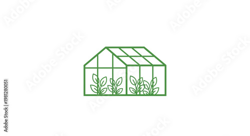 Minimalist greenhouse illustration featuring vibrant plants and eco-friendly design elements