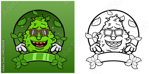 Mint Flavor with Weed Mascot Cartoon. Weed Design For Logo, Label and Packaging Product.