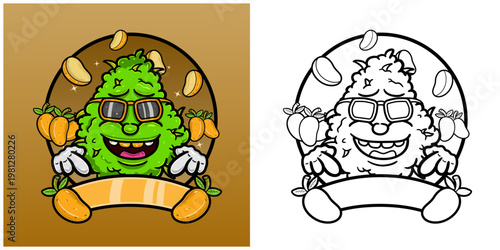 Mango Flavor with Weed Mascot Cartoon. Weed Design For Logo, Label and Packaging Product.