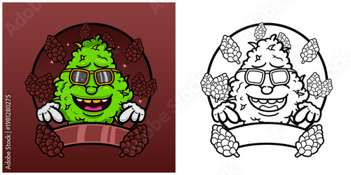 Pine Flavor with Weed Mascot Cartoon. Weed Design For Logo, Label and Packaging Product.