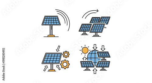 Solar Tracking System Line art simple clean shapes vector