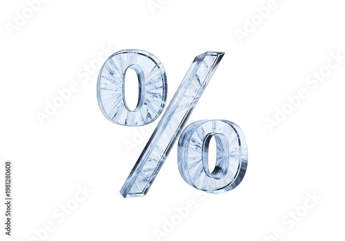 A shimmering realistic glass percentage symbol isolated with a transparent background high quality