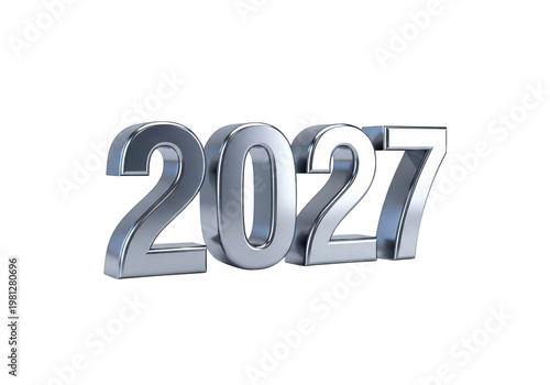 A metallic 3d rendering of the year 2027 with a reflective surface on transparent background