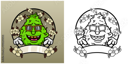 Vanilla Flavor with Weed Mascot Cartoon. Weed Design For Logo, Label and Packaging Product.