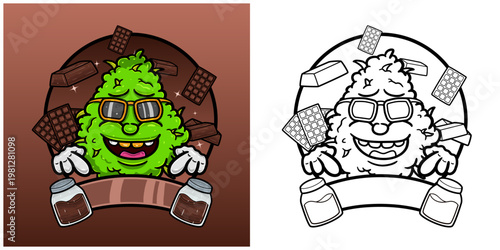 Chocolate Flavor with Weed Mascot Cartoon. Weed Design For Logo, Label and Packaging Product.