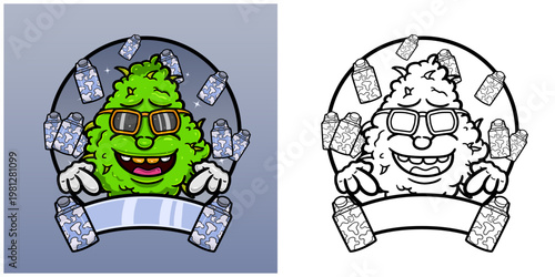 Milk Flavor with Weed Mascot Cartoon. Weed Design For Logo, Label and Packaging Product.