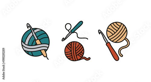 Crochet Yarn Loop Line art modern color shapes illustration