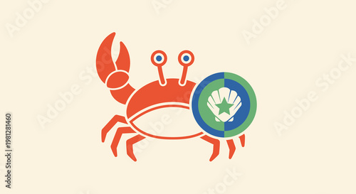 Crab Holding Earth Globe Icon.
