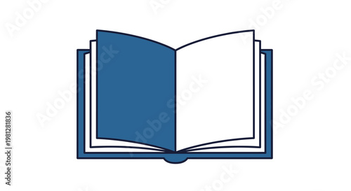 Illustration of an open book with blue and white pages representing reading or learning
