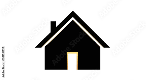 Minimalist black house icon with golden doorway representing home and shelter