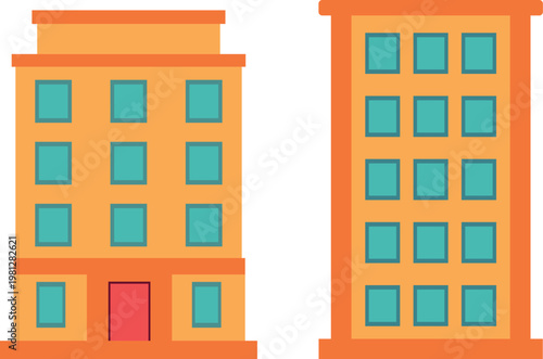 Modern Flat Color City Building Vector Illustration