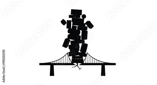 black silhouette boxes falling off suspension bridge