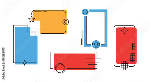 Frame collage kit Line art modern abstract color vector