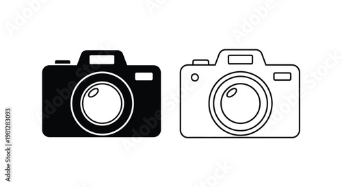Two simplified camera icons are displayed one black and one white offering a visual contrast