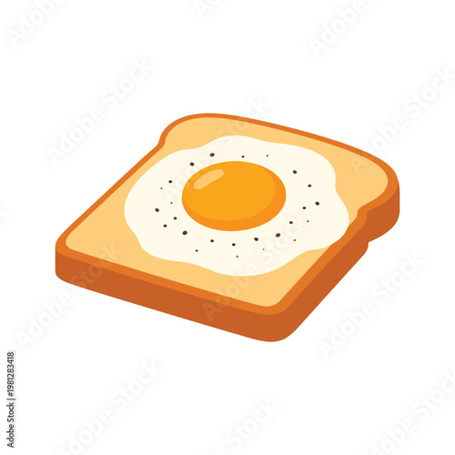 Fried Egg on Toast Vector Illustration, Minimal Breakfast Food Design, Clean Flat Bread and Egg Graphic, Simple Cooking Meal Icon, Modern Kitchen Food Element