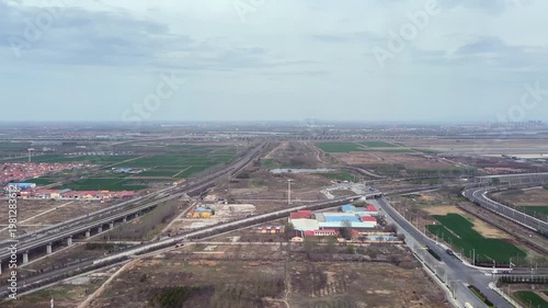 Aerial view flying over Qingdao in China 