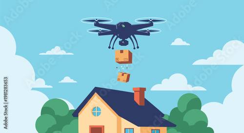Drone Delivery Line art vector minimal clean shapes illustration