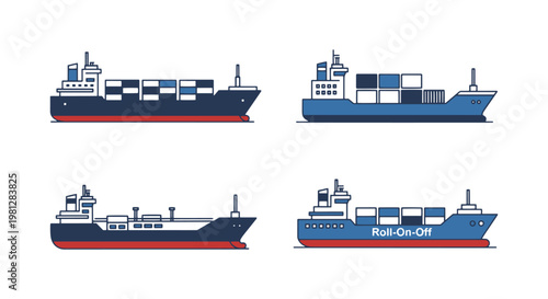 Freight Cargo Ship Line art clean simple shapes illustration