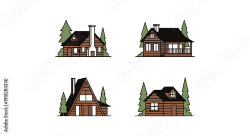 Forest Cabin Line art vector abstract clean minimal illustration
