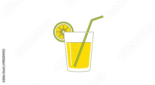 Fresh citrus juice with straw and lime slice, a refreshing and simple summer beverage