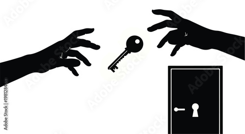 Hands exchanging key for unlocking door opportunity