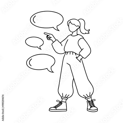 Female Ponytail Girl Line Art – Minimalist Woman Face Vector Illustration