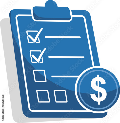 Planning finances using checklist and dollar coin showing success and goal achievement concept for financial management.