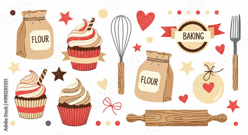 Baking Ingredients and Tools Flat.