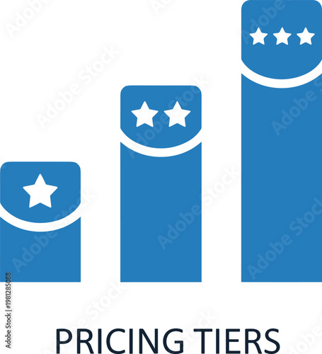 Pricing tiers graph with stars representing quality levels and business growth stages comparison.