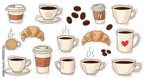 Coffee Cups and Pastries Illustration.
