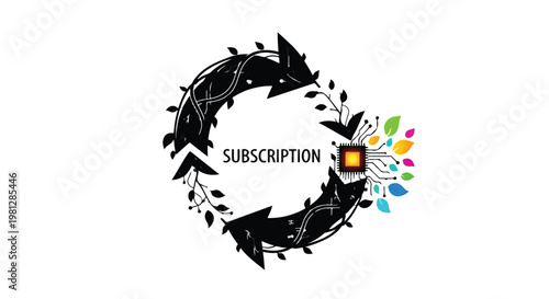 subscription service icon with arrows and colorful leaves