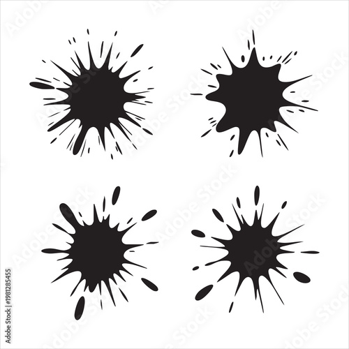 Set of black ink splatters, collection of hand-drawn paint splashes and blots