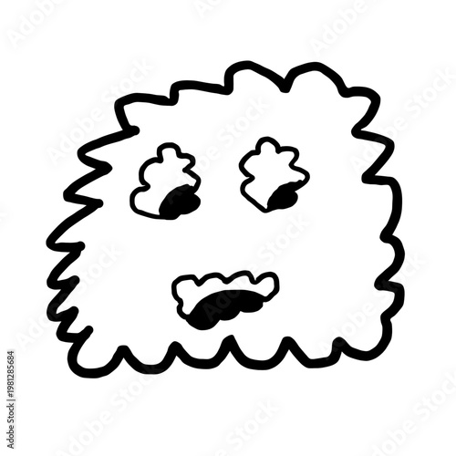 Cute Fluffy Doodle Monster with Open Mouth Expression