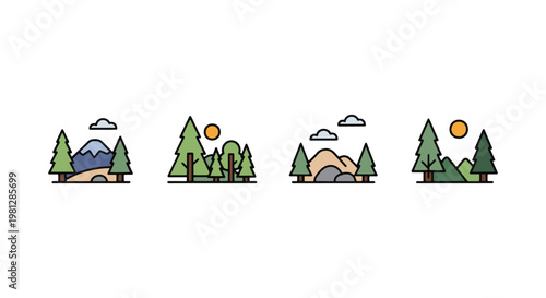 Forest Line art vector set modern abstract clean illustration