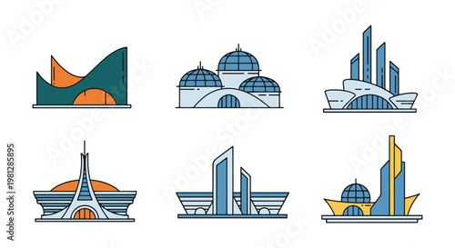 Futuristic Cultural Pavilions abstract colorful pattern vector