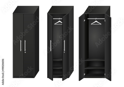 Wardrobe Cabinet Vector Illustration - Closed, Semi Open and Open Doors