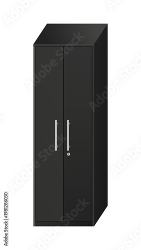 Closed black wardrobe isolated minimal furniture